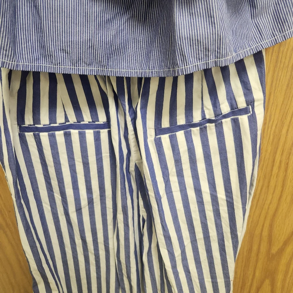 J. Crew One Shoulder Blue Mixed Stripe Jumpsuit Sz 0. New without tags